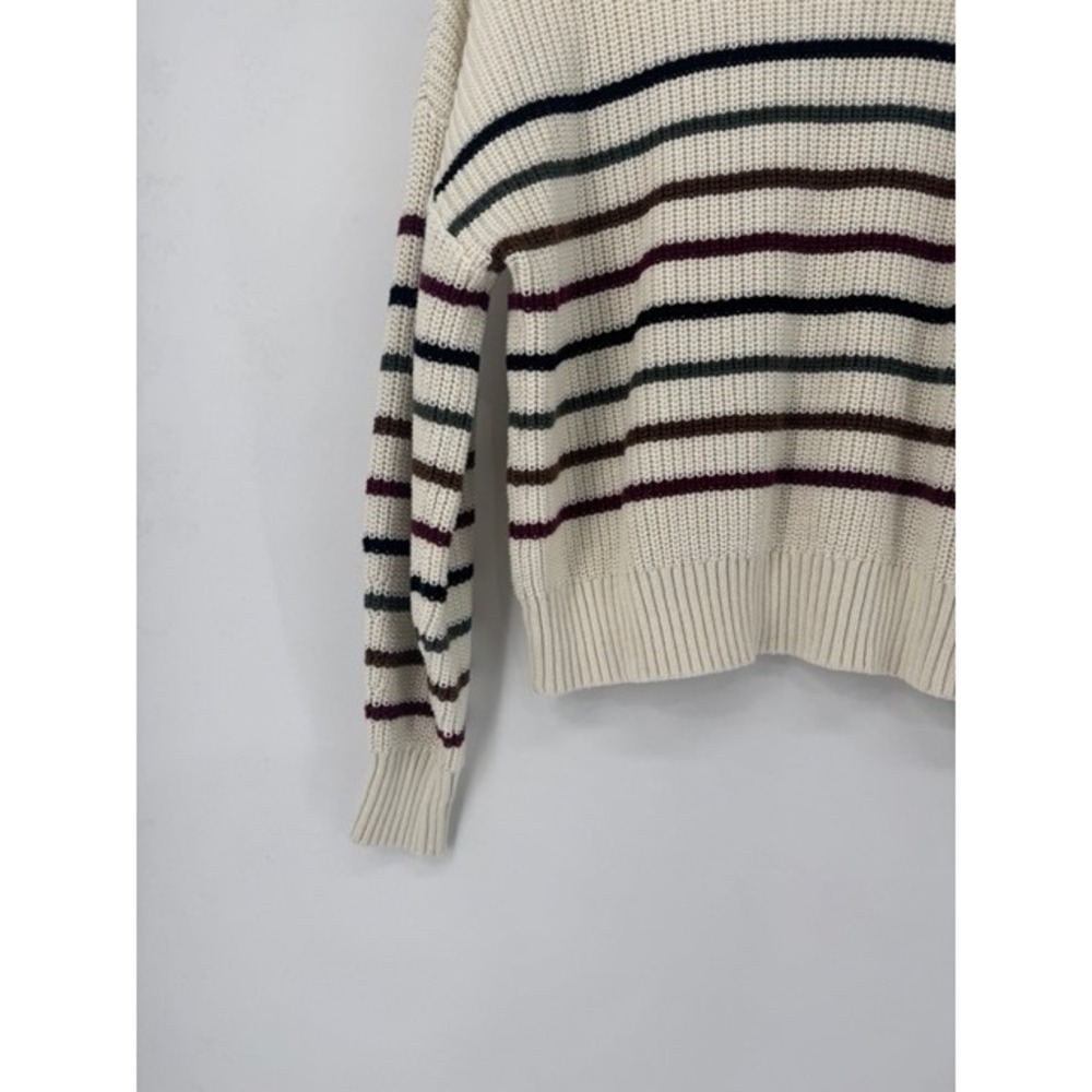 GAP Women Cream Striped Cotton Rollneck Knit Sweater MEDIUM Minimalist Nautical - Picture 7 of 9